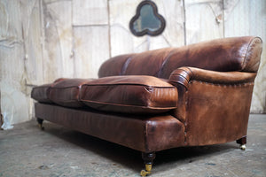 A Good Late 20thC Tan Leather Upholstered Sofa in the Manner of Howard & Sons