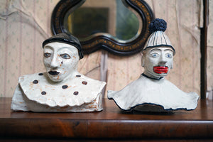 Two Studio Pottery Glazed Earthenware Busts of Pierrot Clowns c.1970-90