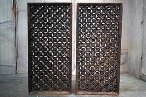 A Rare Pair of Yuan Dynasty Period Chinese Wooden Lattice Window Shutters c.1350