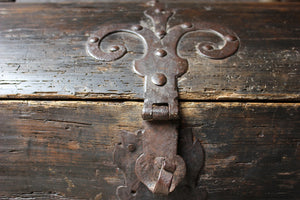 A Wonderful Swedish c.1780 Stained Pine & Iron-Bound Dome Top Trunk