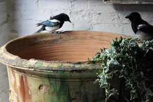 A Very Large & Attractive 19thC French Mottled Green Glazed Terracotta Urn By The Boisset Pottery At Anduze