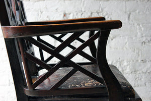 A Wonderful George III Chinese Chippendale Influence Mahogany & Leather Open Armchair c.1780