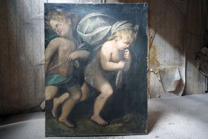 A Late 19thC French School Oil on Canvas of Two Putti, Dated to 1885