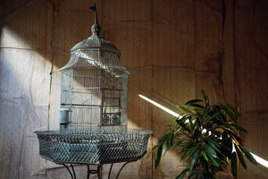 A Large French Painted Zinc Chateau Birdcage c.1910