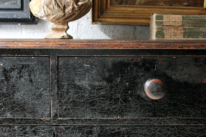 A Fabulous Large c.1850 Black Painted Pine Chest of Drawers