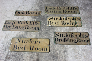 The Radcliffe Baronetcy & Rudding Park House; A Terrific Group of Six Victorian Period Painted Tin Room Name Plates