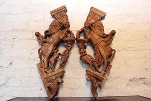 A Stunning Pair of Intricately Carved Wooden Indian Architectural Supports