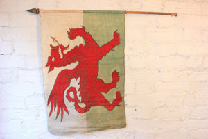 A Scarce Antique Welsh Red Dragon Flag on Pole c.1910-20