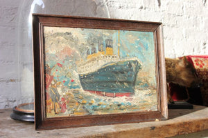 An Atmospheric c.1920s Impasto Oil on Board of RMS Titanic at Quayside