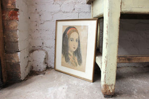 An Interesting c.1854 South American School Pencil & Watercolour Portrait of a Girl