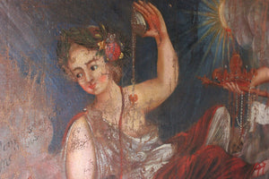 A Large c.1800 Oil on Canvas: An Allegorical Vanitas Composition Portrait of a Lady