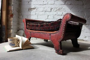 A Quality c.1930 Red Morocco Leather & Carpet Upholstered Stool Retailed by Liberty & Co