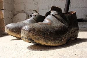 A Charming Pair of 19thC Wooden & Leather Pitt Lancashire Clogs