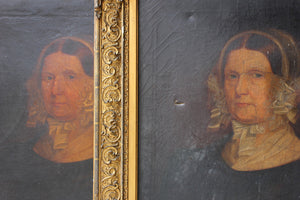 An Unusual Repeated Pair of c.1840 English School Provincial Oil on Canvas Portraits of a Lady