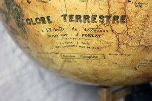 A Fine c.1895 French Terrestrial Table Globe; “Globe Terrestre” prepared by J FOREST, Paris