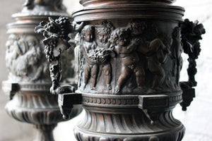 A Good Pair of Napoleon III Bronze Urns with Covers After Claude Michel Clodion c.1870