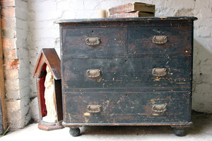 A Compact c.1900 Black Painted Pine Chest of Drawers