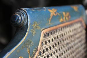 A Stately Early 20thC Chinoiserie Blue Lacquer Caned Bergère Suite