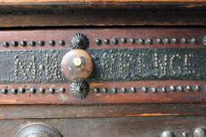 An Unusual Studded & Decorated Victorian Stained Pine Hall Table; ‘Mr Spence’