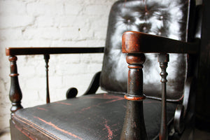 A Marvellous c.1900s Rexine Upholstered & Oak Framed Open Armchair of Masonic Interest