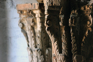 A Large Pair of 18thC Carved & Painted Oak Architectural Columns