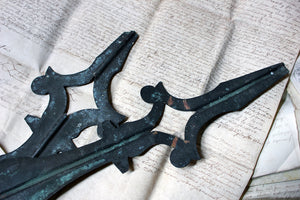 A Pair of French Architectural Verdigris Copper Clock Face Hands c.1900