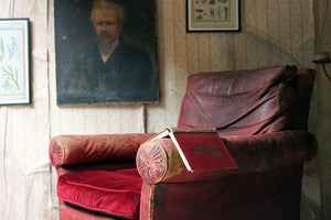 A Large Mid-19thC Oak & Red Morocco Leather Library Armchair c.1850; Fonthill Abbey, Wiltshire