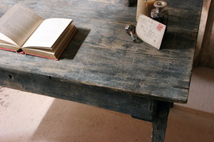 A Rustic Provincial Black Painted French Pine Farmhouse Table c.1900