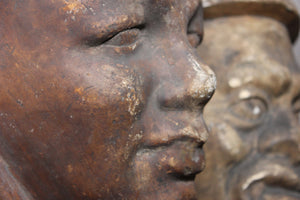 An Unusual Pair of c.1780s Plaster Wall Sconce Life Masks of Servants from Chateau Serris, France