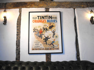 A Scarce Framed Original 1960s French Linen-Backed Vintage Cinema Poster for 'Tintin Et Les Oranges Bleues'