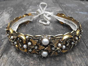 A Stunning Vintage Gilt Metal, Paste Stone & Faux Pearl Wedding Headdress Bandeau