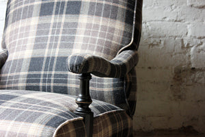 A Good Ebonised & Tartan Upholstered Victorian Armchair in the Howard Style c.1880